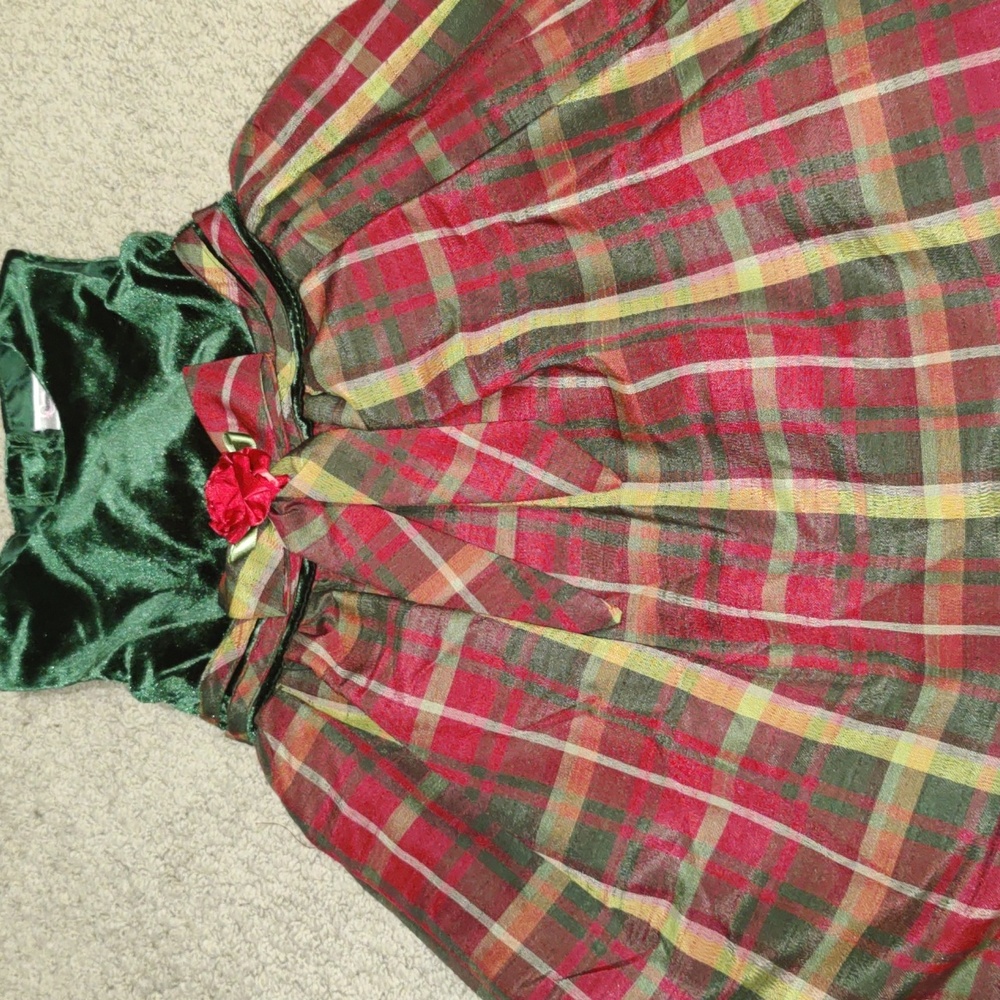 Girls Plaid W/Velvet Dress